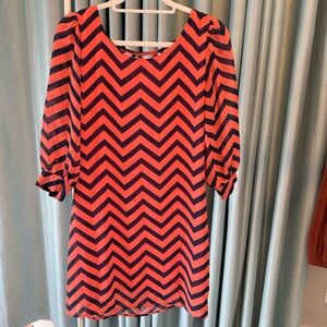 Chevron Patterned Dress - Red and Black